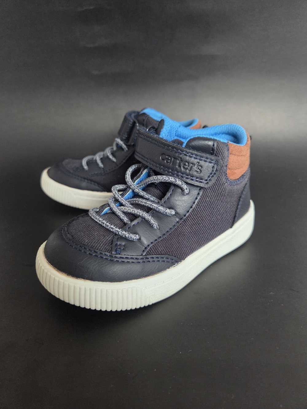 Carter's Navy High-Top Sneakers with Blue Lining and Tan Accent